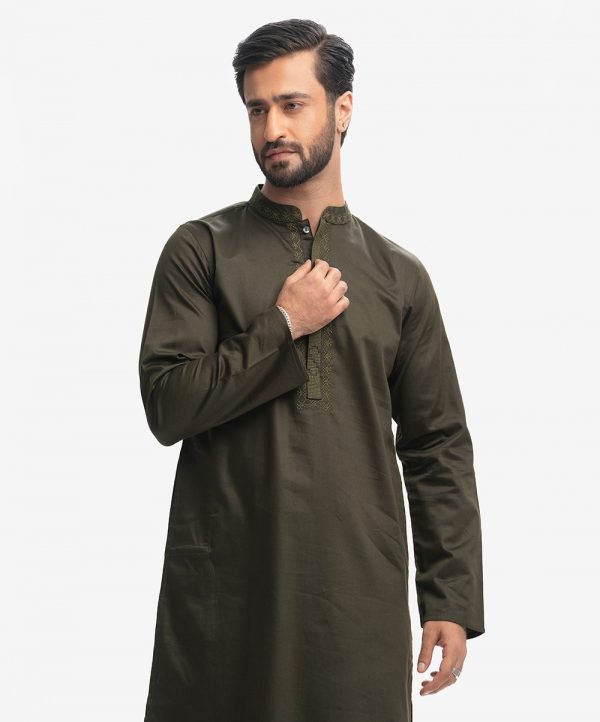 Green Cotton Semi Fit Panjabi