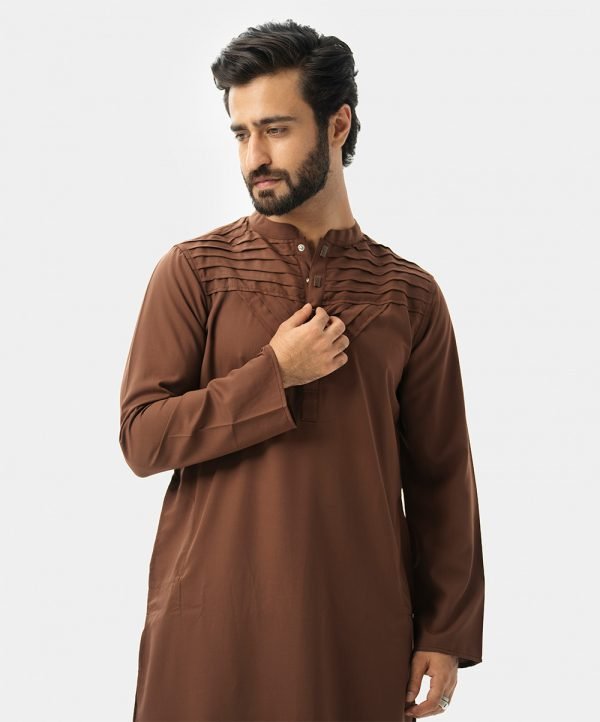 Coffee Brown Blended Semi Fitted Panjabi