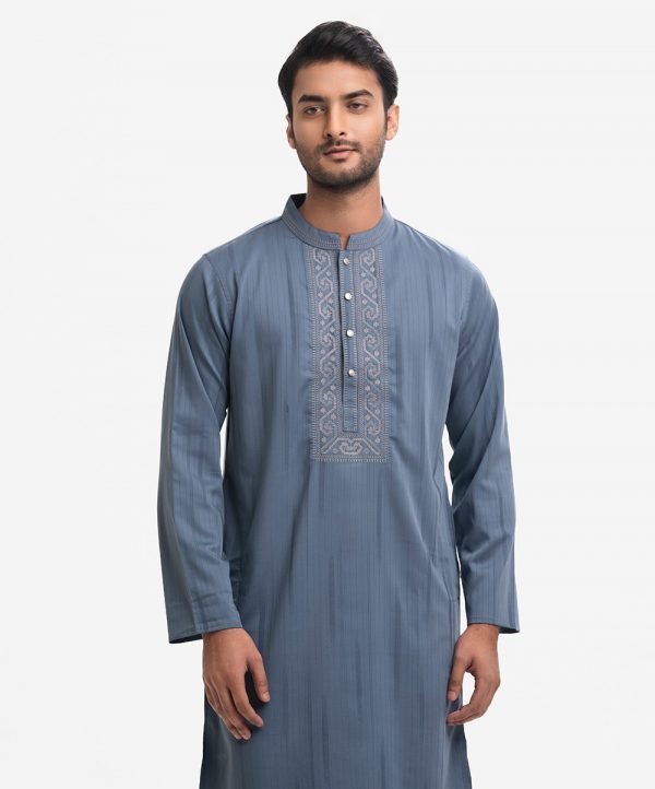 Blue Jacquard Fitted Panjabi